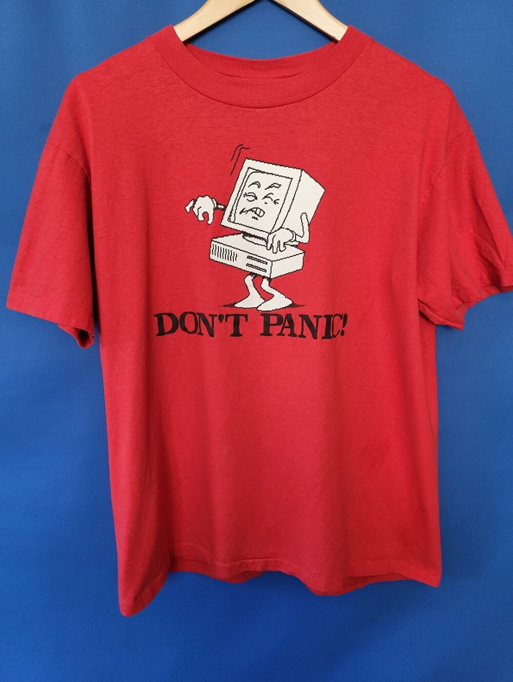 Vintage 90's Oneita Tag Computer T-Shirt Large 20.5" Red Single Stitch Tee